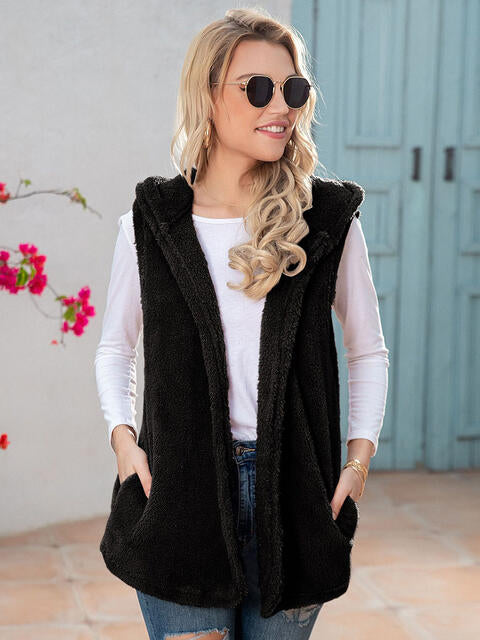 Full Size Sleeveless Hooded Vest with Pockets