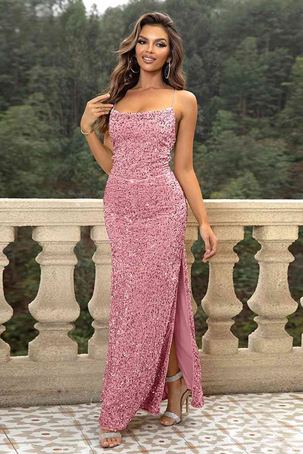 Sequin Backless Split Maxi Dress | Driven Custom Apparel Company Sequin Backless Split Maxi Dress | Driven Custom Apparel Company