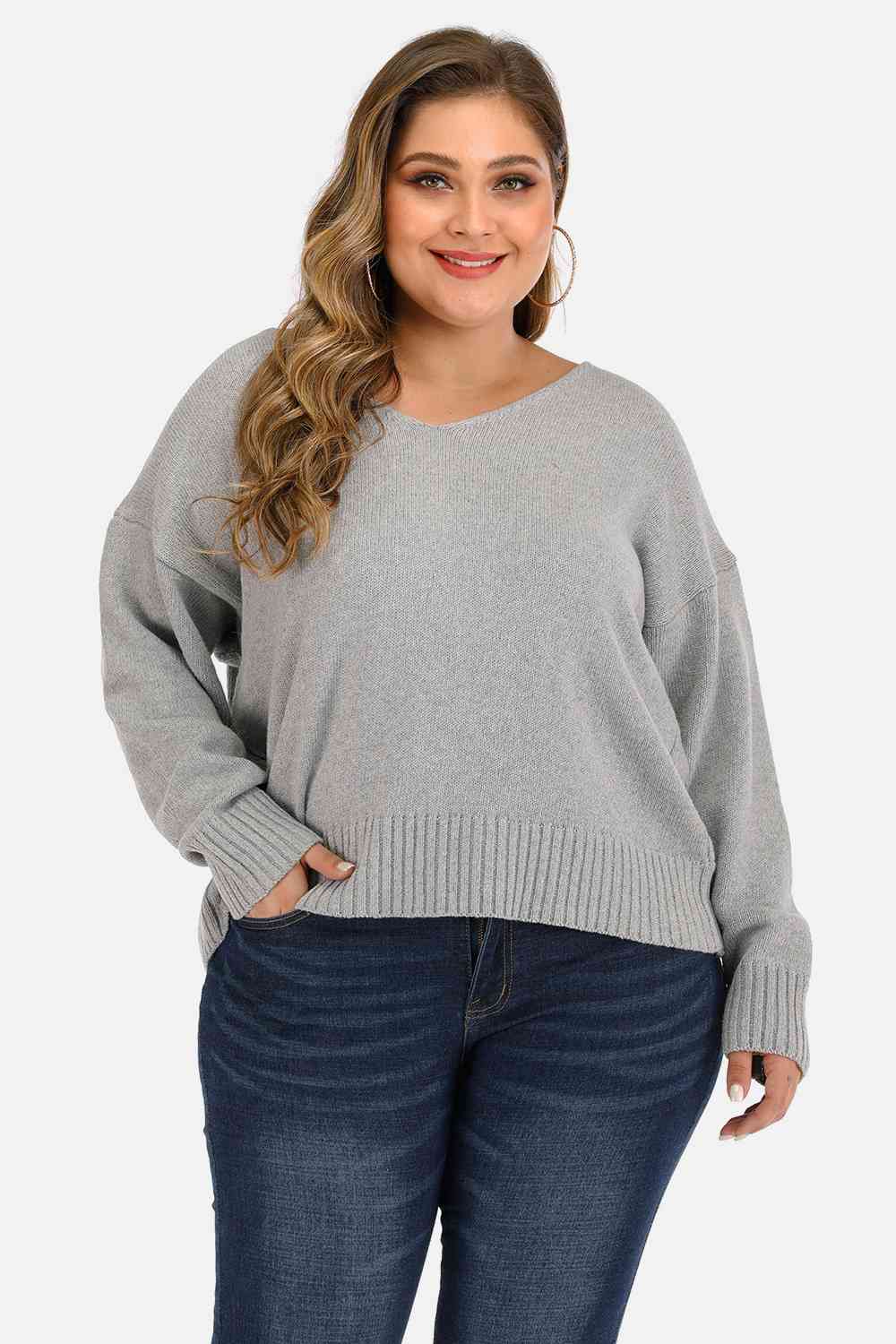 Plus Size V Neck Pullover Sweater