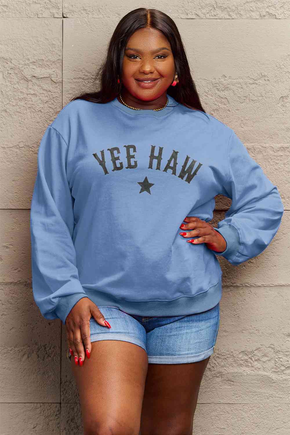 Simply Love Full Size YEEHAW Graphic Round Neck Sweatshirt