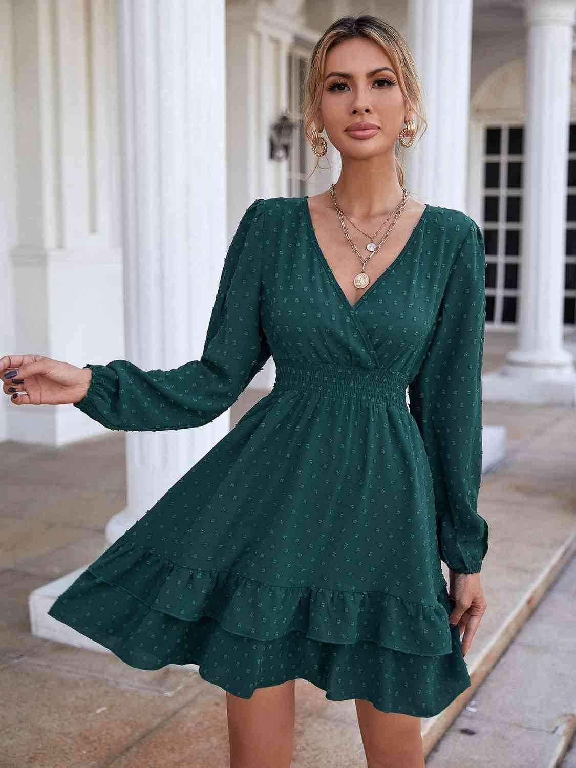 Surplice Neck Long Sleeve Dress